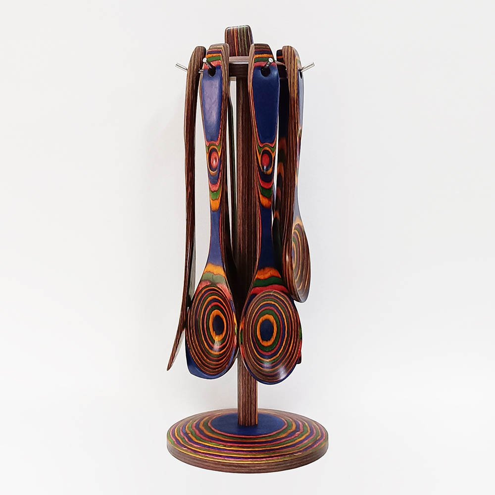 Pakkawood 8-Piece Blue Wooden Cooking Utensils With Hanging Holder