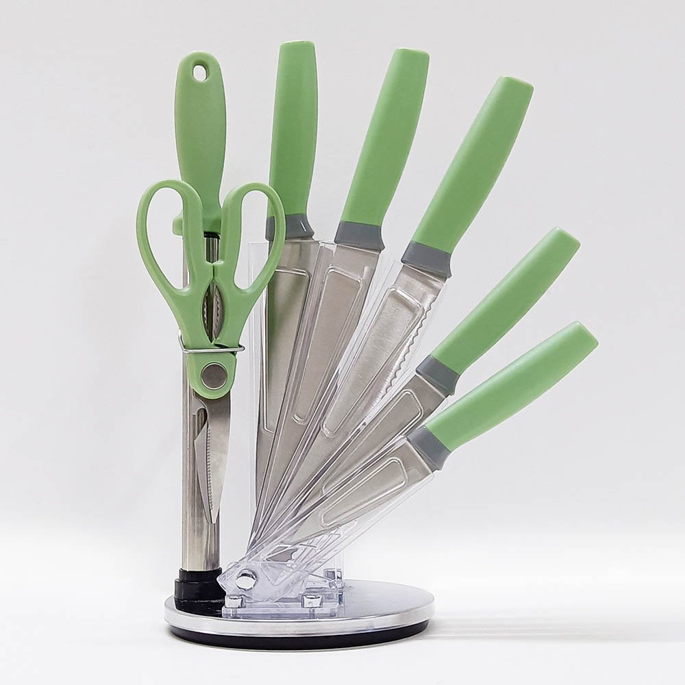 8Pcs Knife Set with Sharpener Scissors Storage Stand