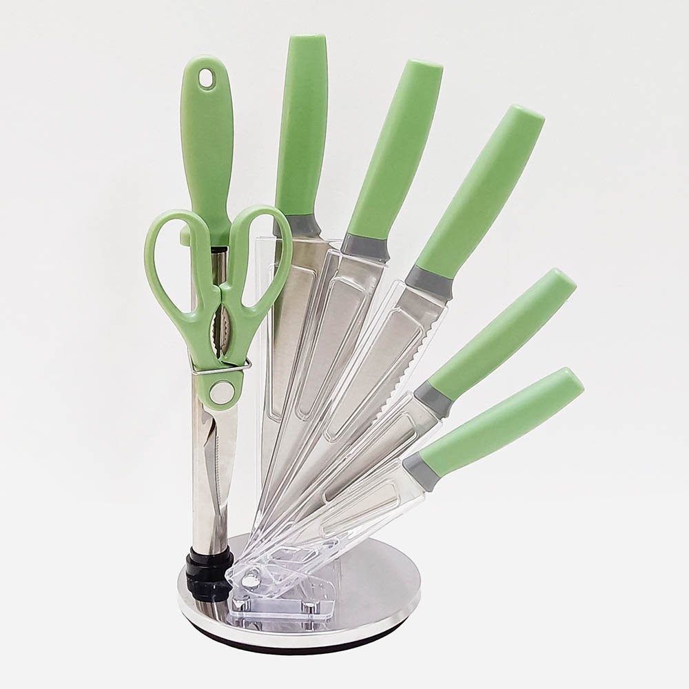 8Pcs Knife Set with Sharpener Scissors Storage Stand