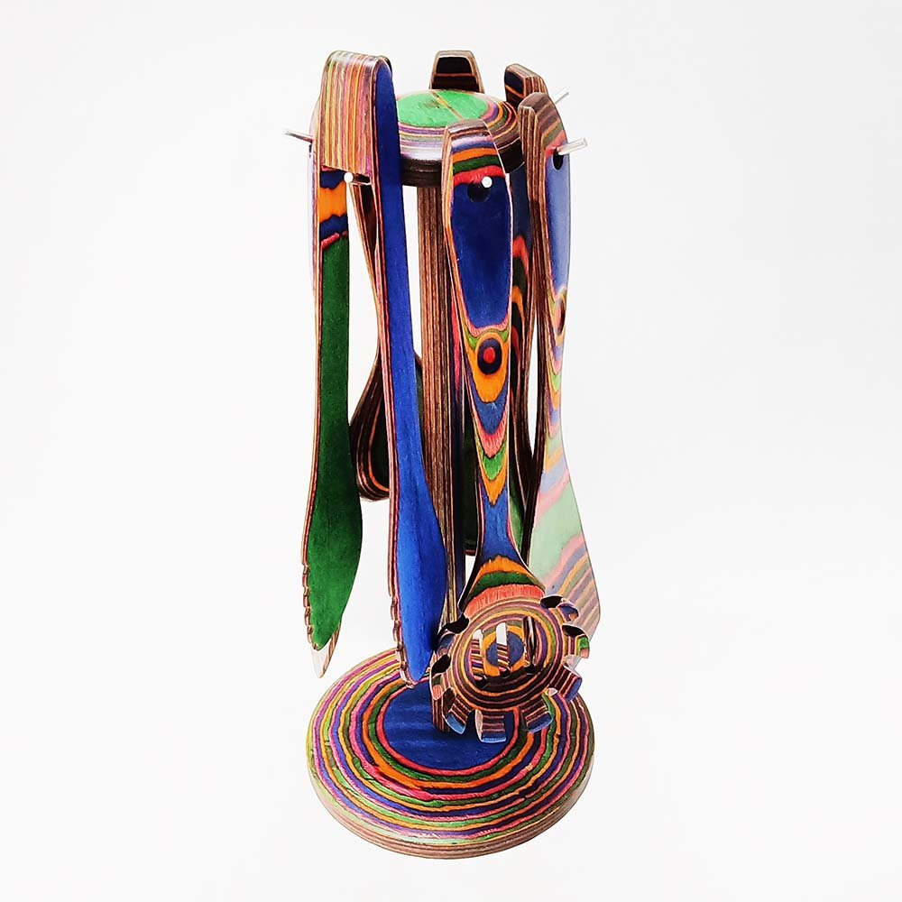 Pakkawood 8-Piece Blue Wooden Cooking Utensils With Hanging Holder