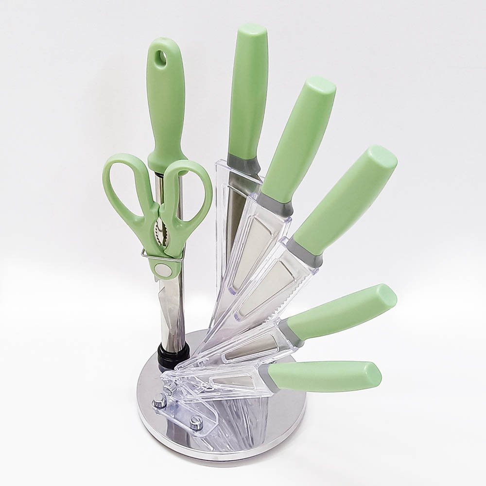 8Pcs Knife Set with Sharpener Scissors Storage Stand