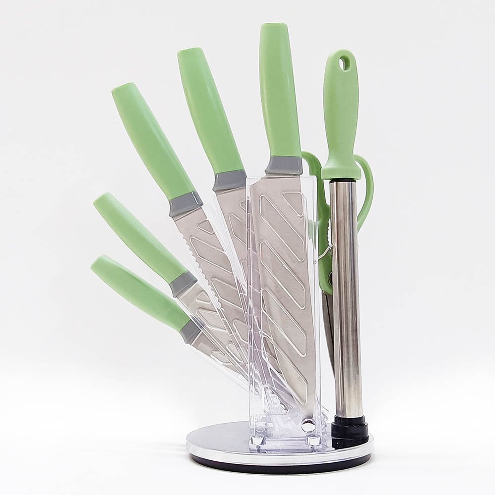 8Pcs Knife Set with Sharpener Scissors Storage Stand