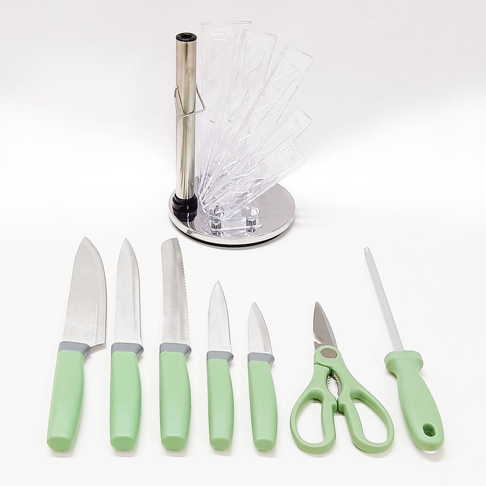 8Pcs Knife Set with Sharpener Scissors Storage Stand
