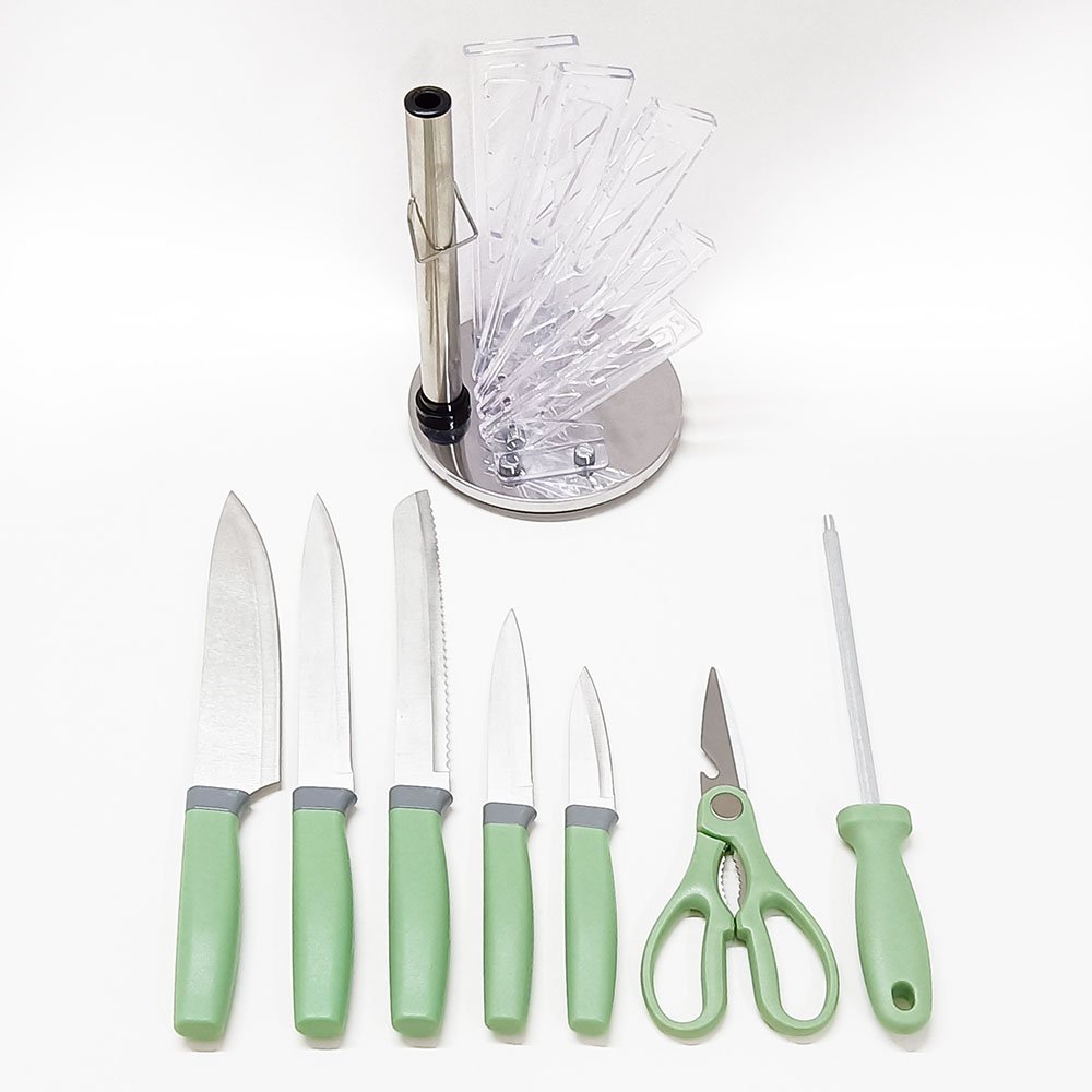 8Pcs Knife Set with Sharpener Scissors Storage Stand