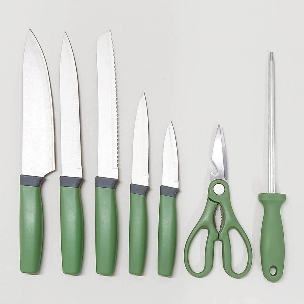 8Pcs Knife Set with Sharpener Scissors Storage Stand