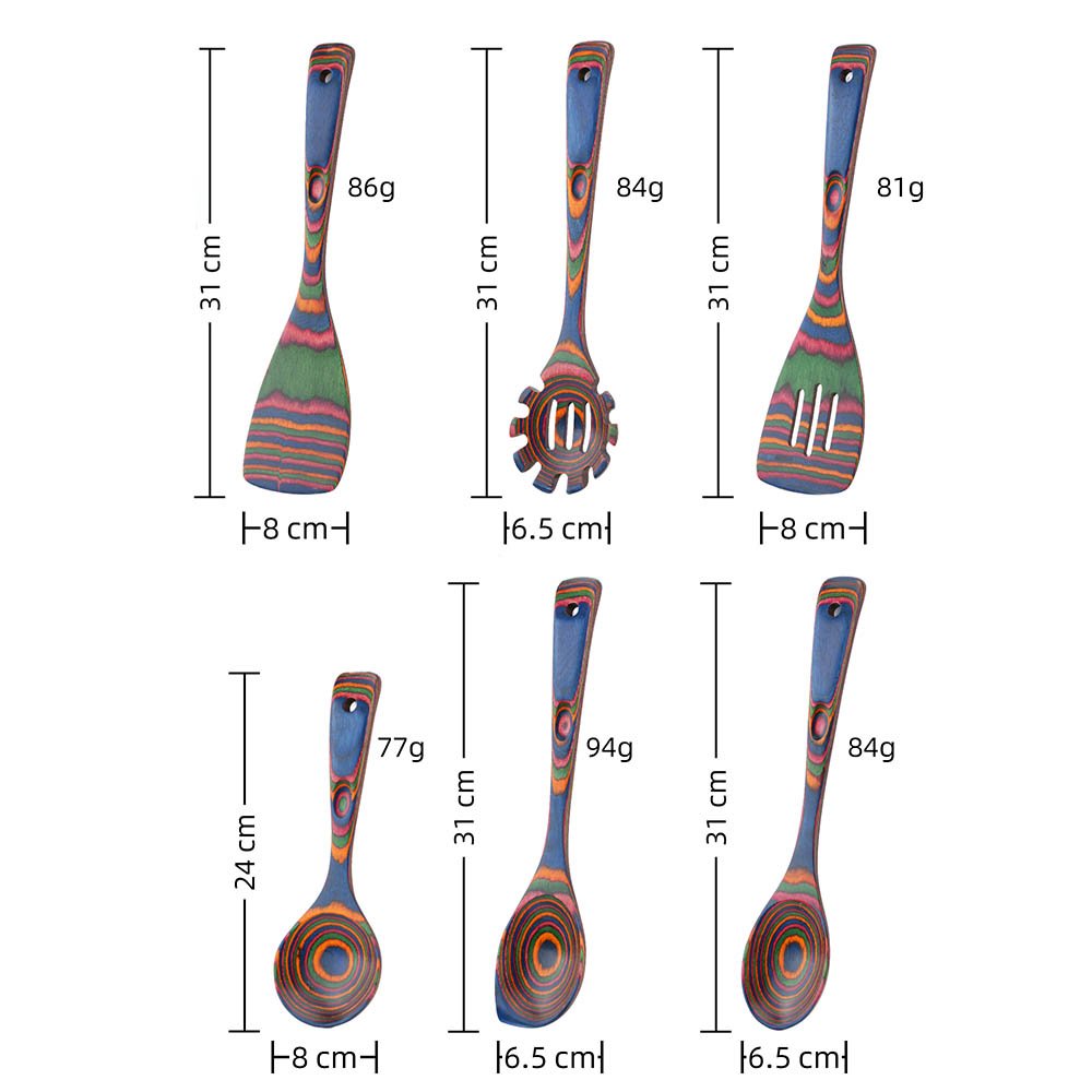 Pakkawood 8-Piece Blue Wooden Cooking Utensils With Hanging Holder