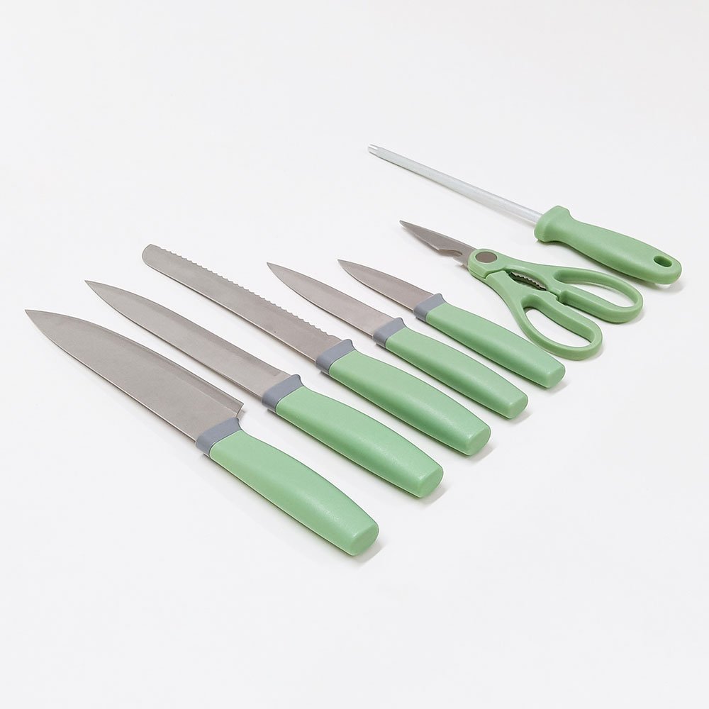 8Pcs Knife Set with Sharpener Scissors Storage Stand