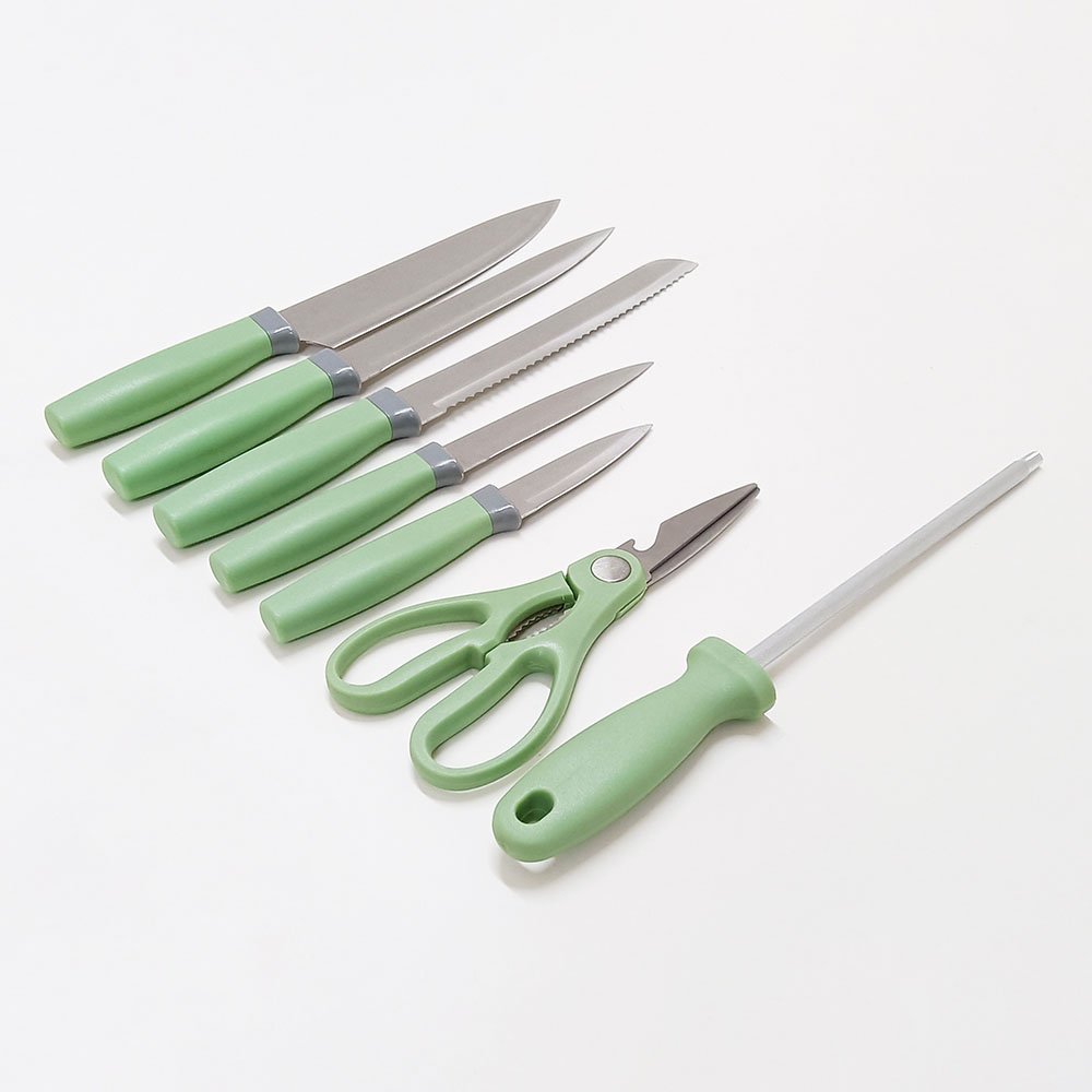 8Pcs Knife Set with Sharpener Scissors Storage Stand