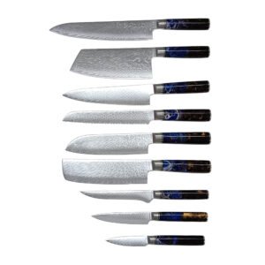 9-Piece Damascus Knife Set With Resin Handle