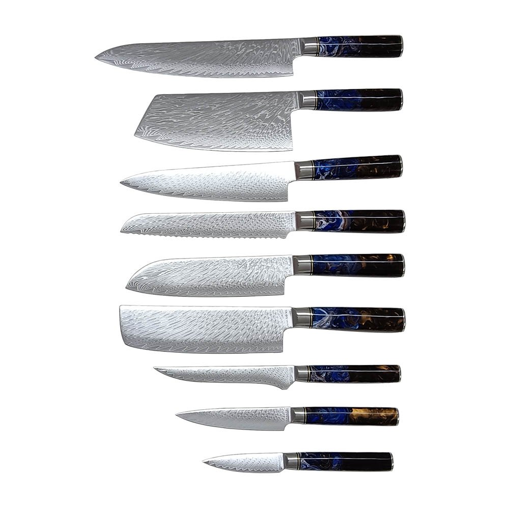 9-Piece Damascus Knife Set With Resin Handle