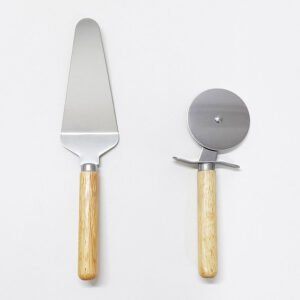 Pizza Wheel Cutter Pie Server Spatula Wtih Wood Handle