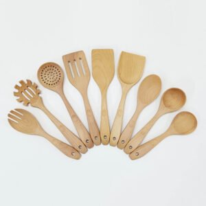 9-Piece Beech Wood Cooking Utensils Set