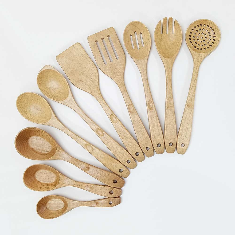 10 Pieces Beechwood Utenails Set With Spatula Spoon Ladle