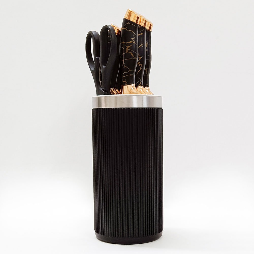 7 Pieces Marbling Handle Knife Set with Universal Round Holder