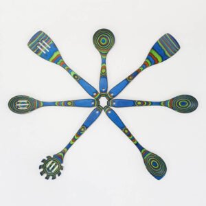 7 Pcs Blue Pakkawood Utensils Set