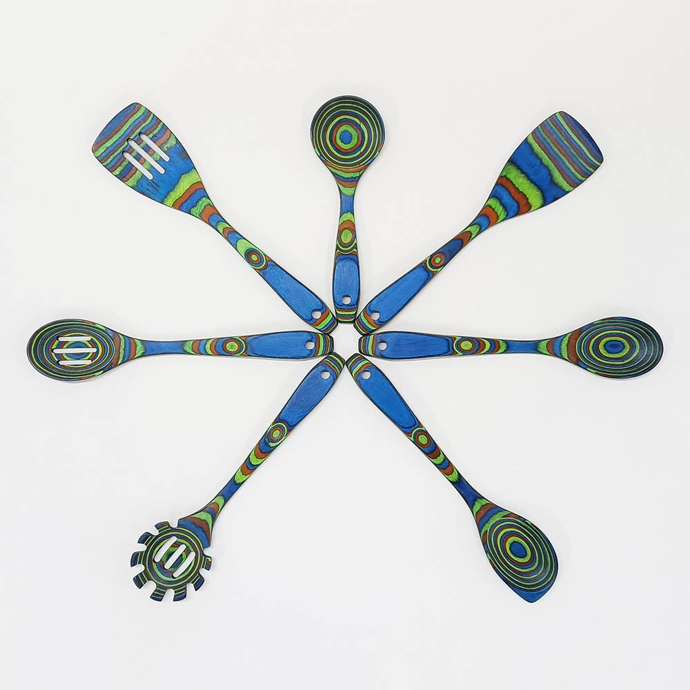 7 Pcs Blue Pakkawood Utensils Set