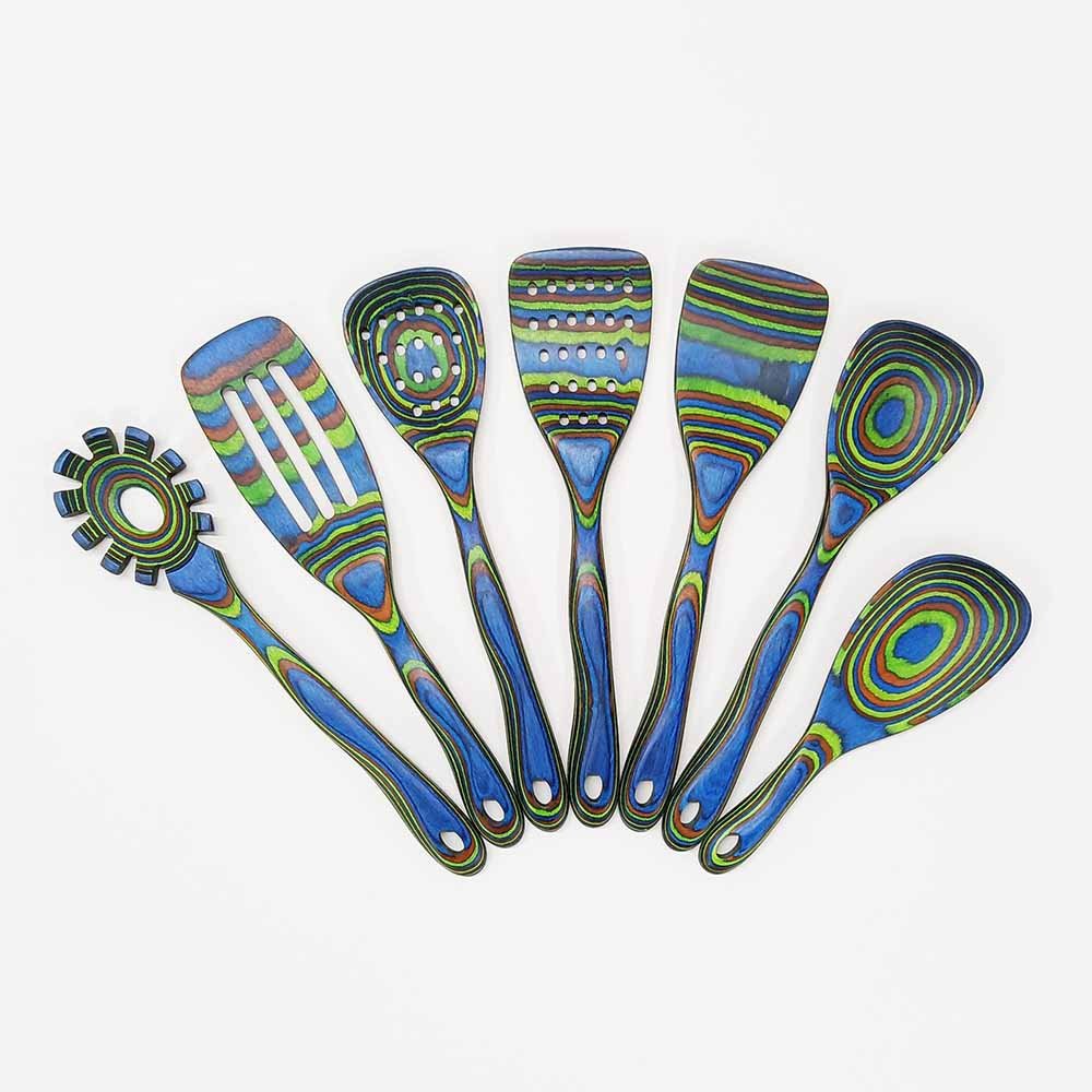 Pakkawood 7-Piece Blue Wooden Cooking Utensils