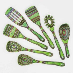 7pcs Green Pakkawood Kitchen Utensils For Serving