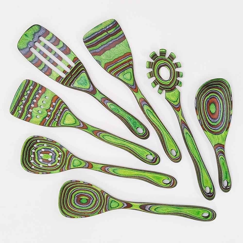 7pcs Green Pakkawood Kitchen Utensils For Serving