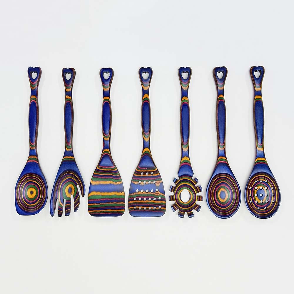 7-Piece Pakkawood Utensils With Heart-Shaded Handle