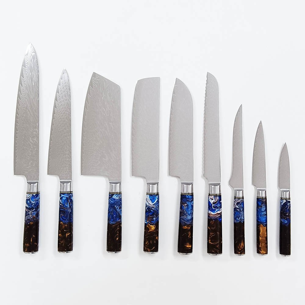 9-Piece Damascus Knife Set With Resin Handle