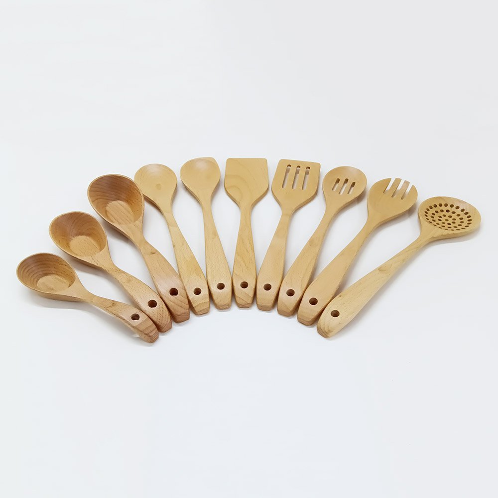 10 Pieces Beechwood Utenails Set With Spatula Spoon Ladle