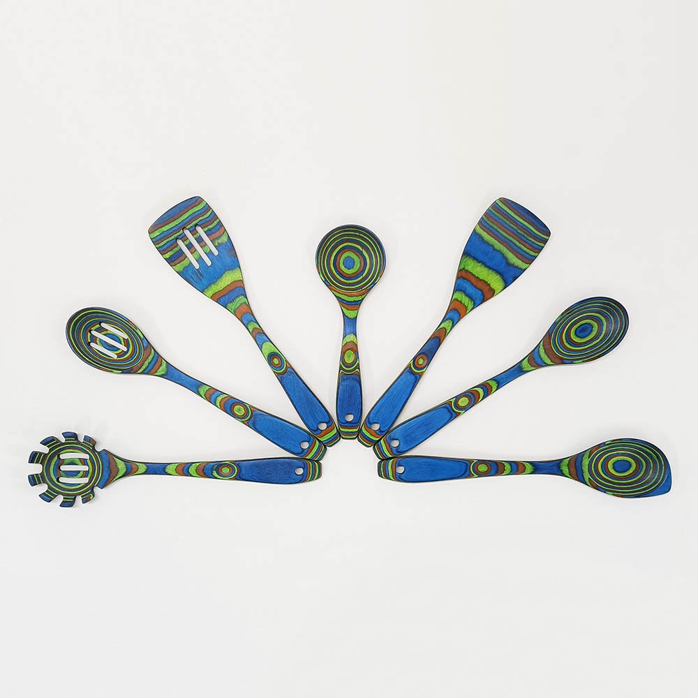 7 Pcs Blue Pakkawood Utensils Set