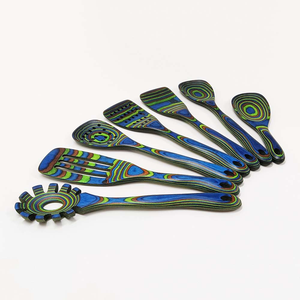 Pakkawood 7-Piece Blue Wooden Cooking Utensils