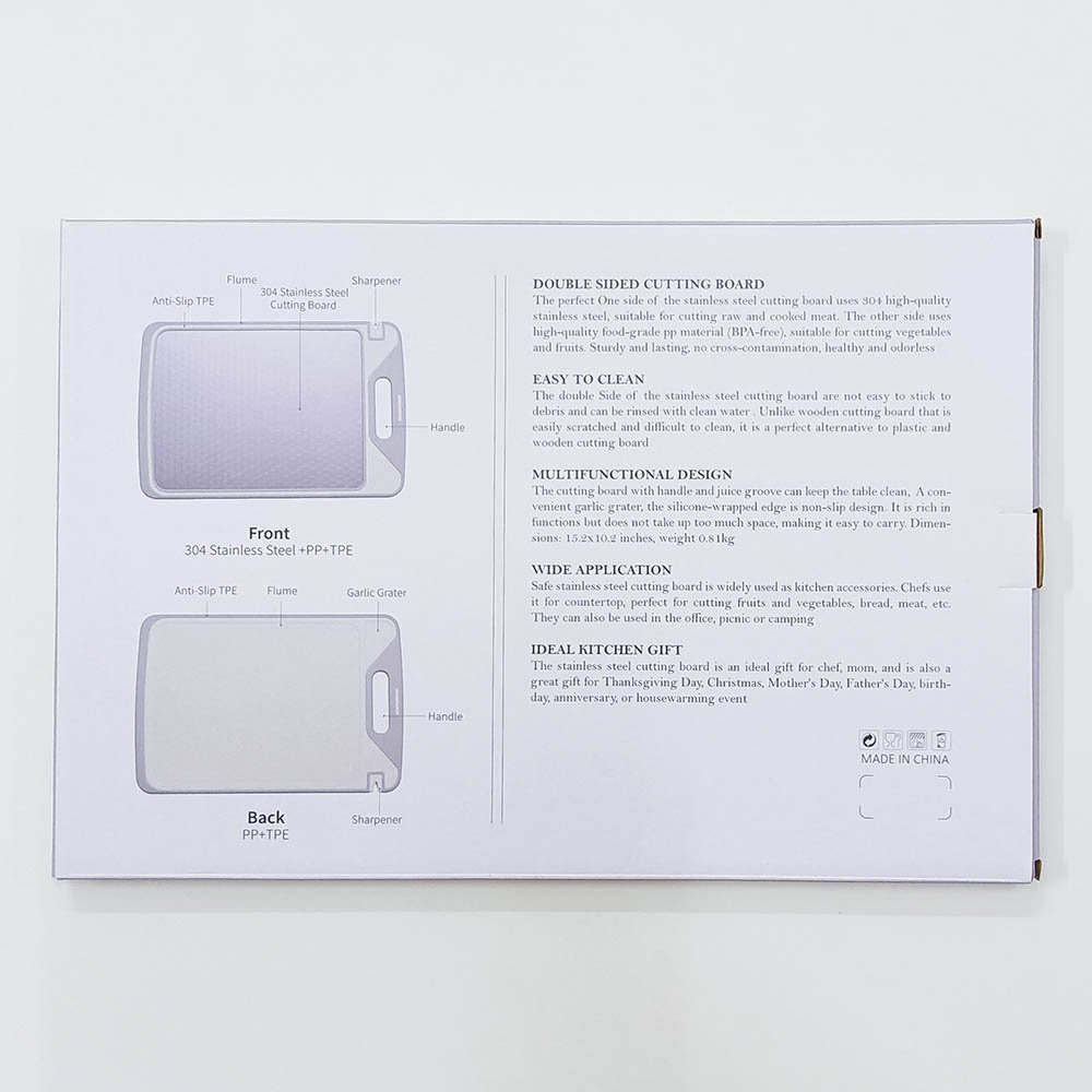 Double Sided 304 Stainless Steel Cutting Board with Diamond-Patterned