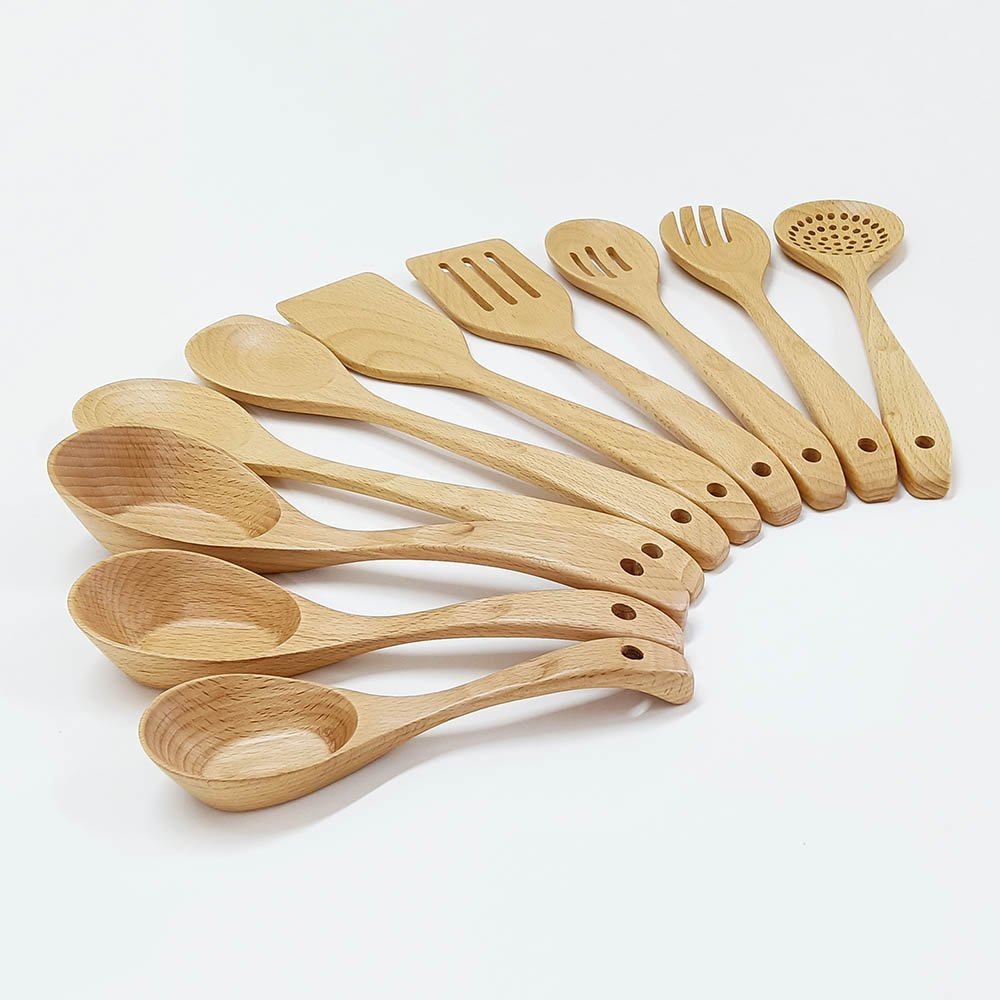 10 Pieces Beechwood Utenails Set With Spatula Spoon Ladle