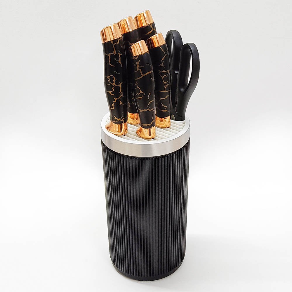 7 Pieces Marbling Handle Knife Set with Universal Round Holder