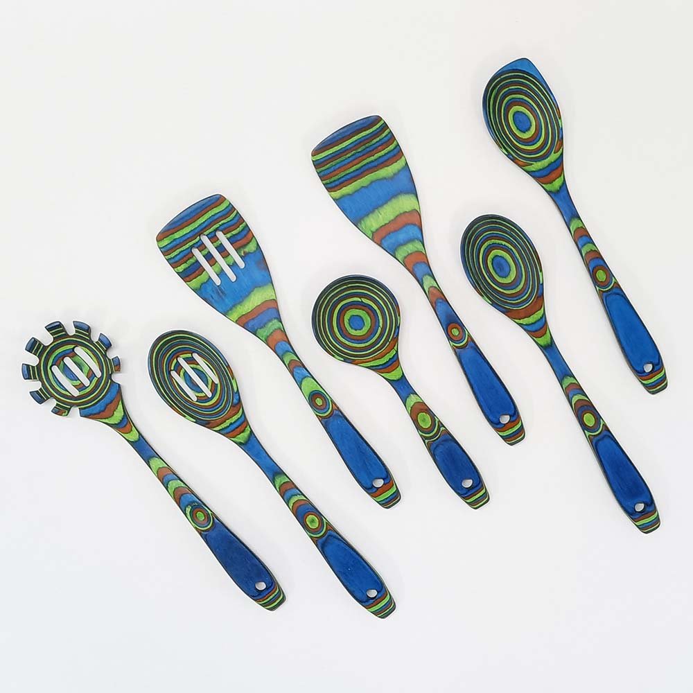 7 Pcs Blue Pakkawood Utensils Set