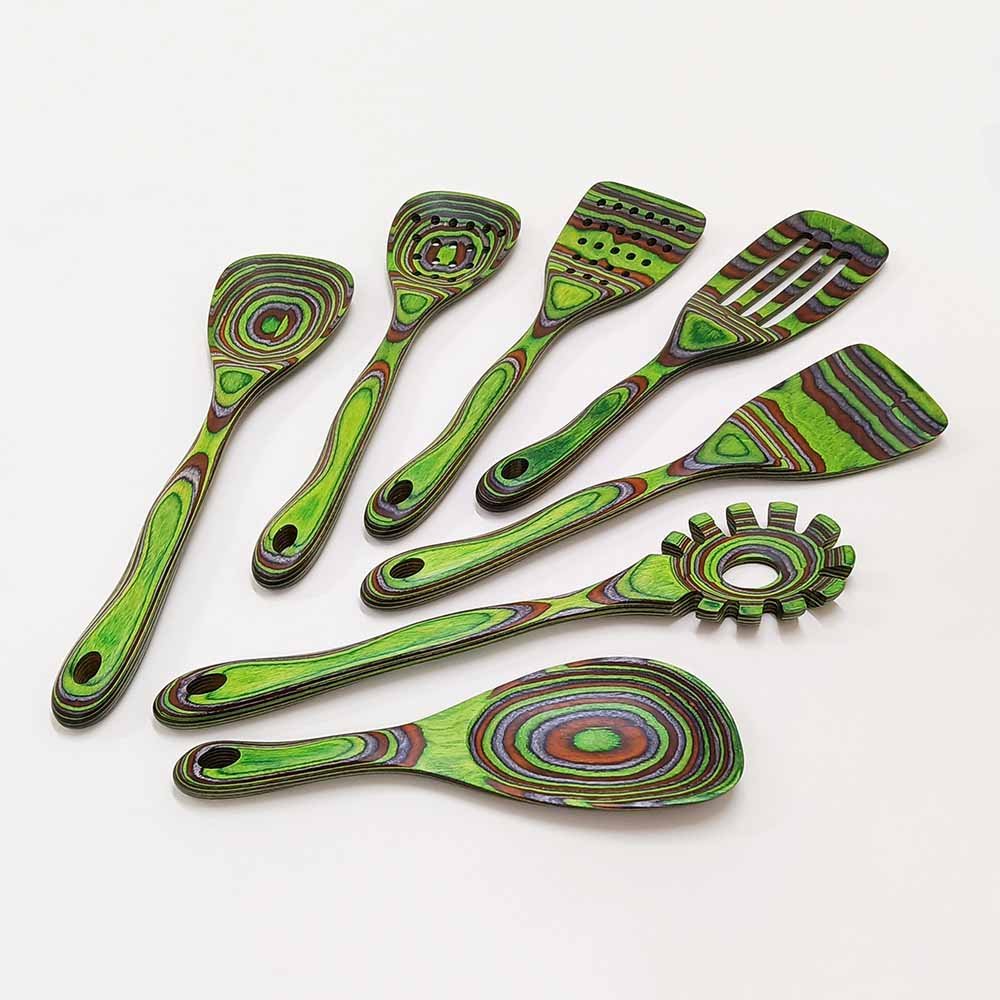 7pcs Green Pakkawood Kitchen Utensils For Serving