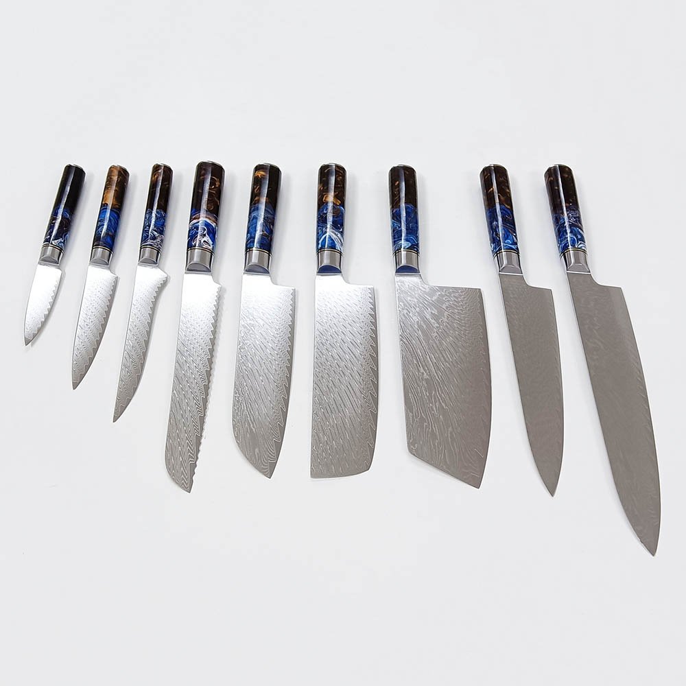 9-Piece Damascus Knife Set With Resin Handle