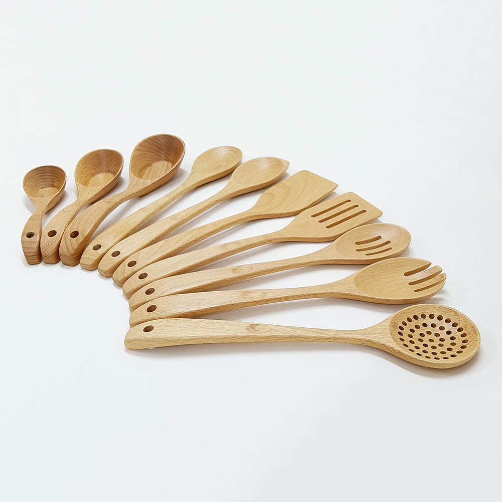 10 Pieces Beechwood Utenails Set With Spatula Spoon Ladle