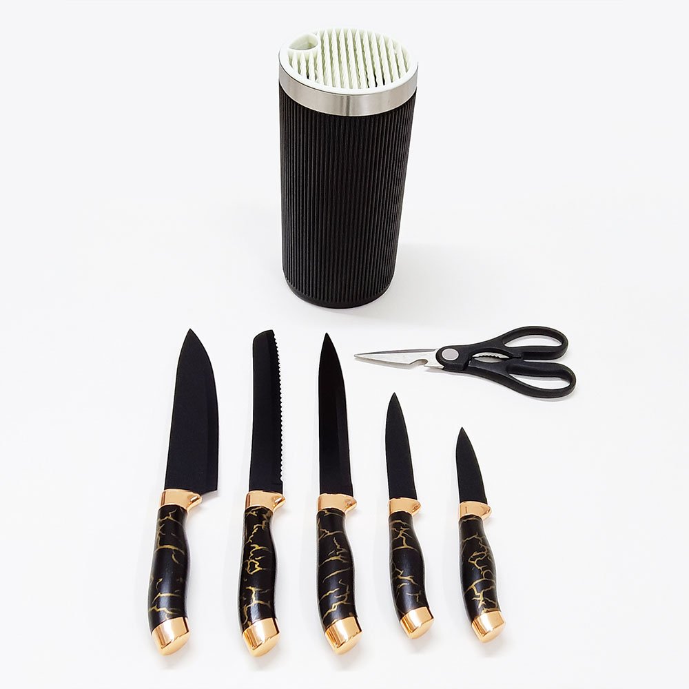 7 Pieces Marbling Handle Knife Set with Universal Round Holder