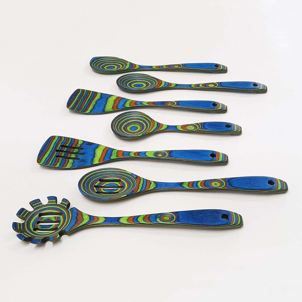 7 Pcs Blue Pakkawood Utensils Set