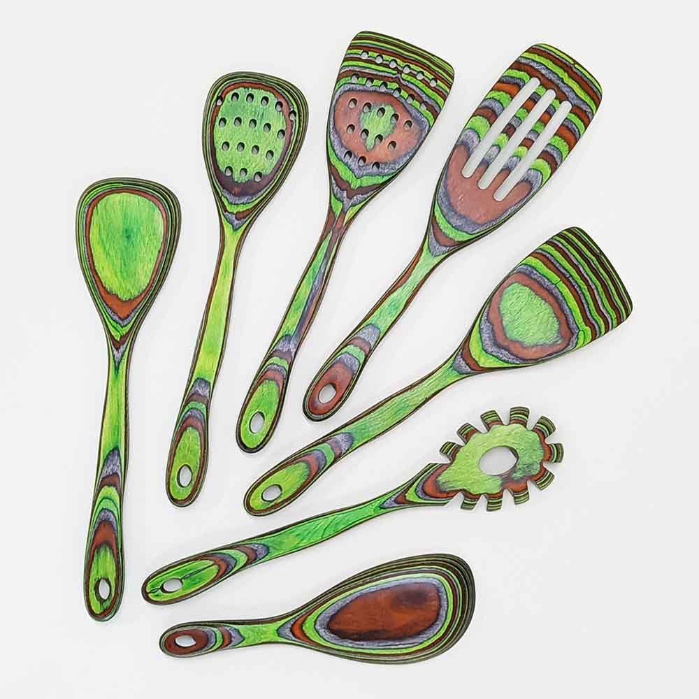 7pcs Green Pakkawood Kitchen Utensils For Serving