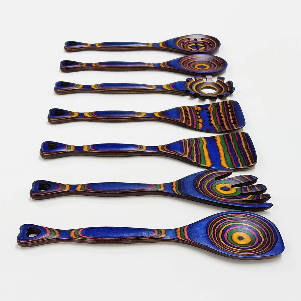 7-Piece Pakkawood Utensils With Heart-Shaded Handle