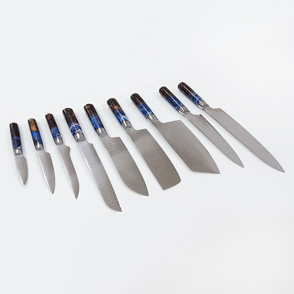 9-Piece Damascus Knife Set With Resin Handle