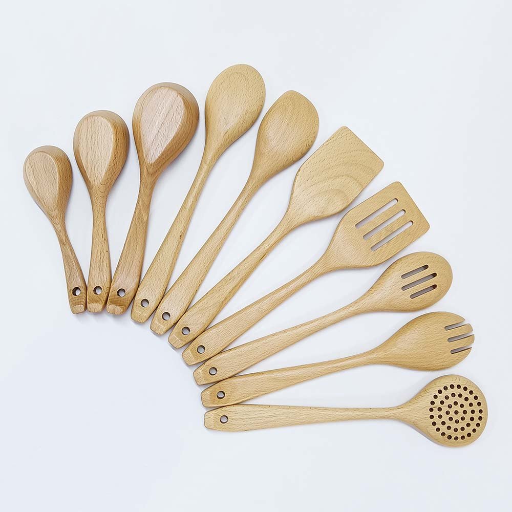 10 Pieces Beechwood Utenails Set With Spatula Spoon Ladle