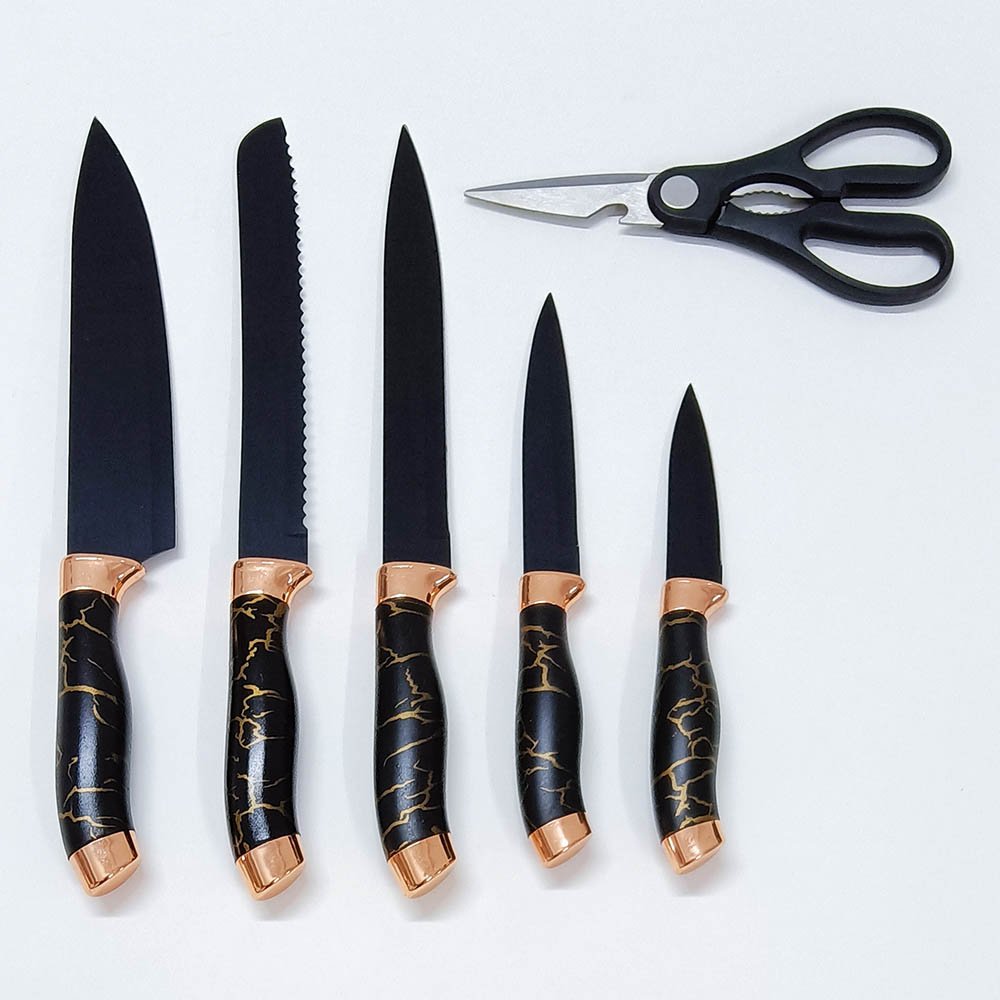 7 Pieces Marbling Handle Knife Set with Universal Round Holder