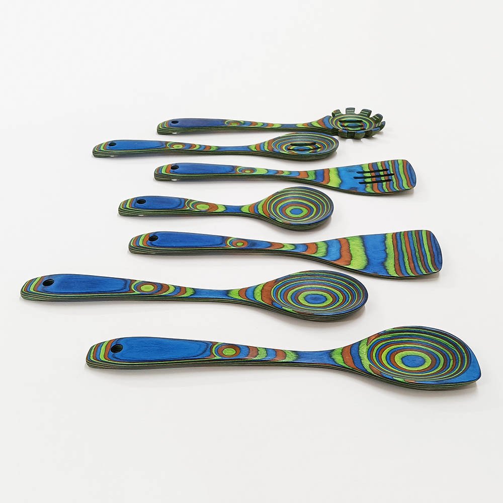 7 Pcs Blue Pakkawood Utensils Set
