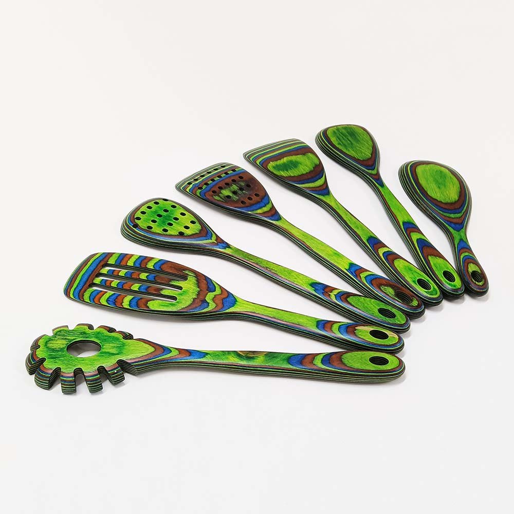 Pakkawood 7-Piece Blue Wooden Cooking Utensils