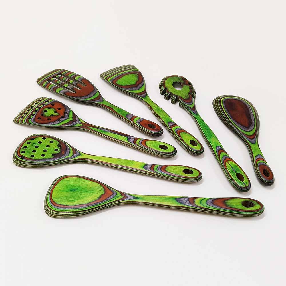 7pcs Green Pakkawood Kitchen Utensils For Serving