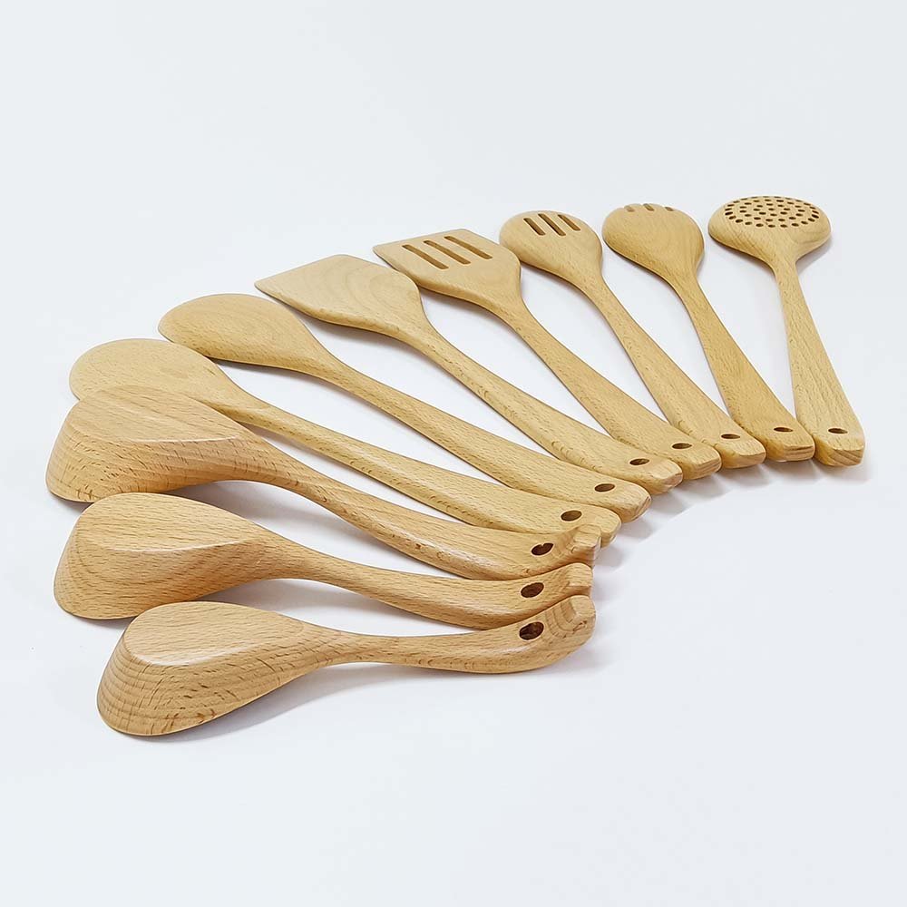10 Pieces Beechwood Utenails Set With Spatula Spoon Ladle