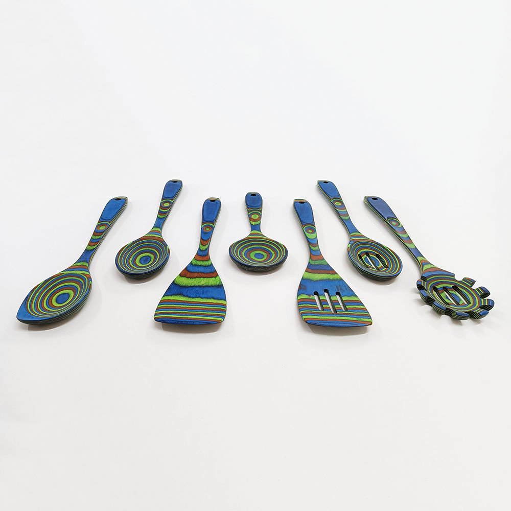 7 Pcs Blue Pakkawood Utensils Set