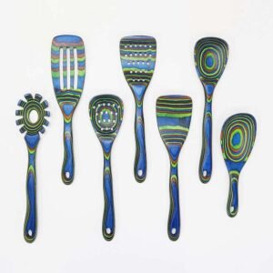 Pakkawood 7-Piece Blue Wooden Cooking Utensils