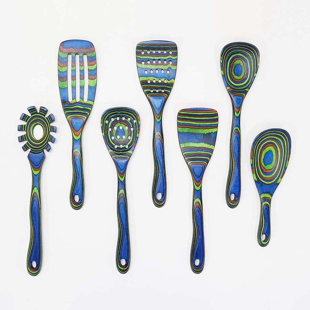 Pakkawood 7-Piece Blue Wooden Cooking Utensils