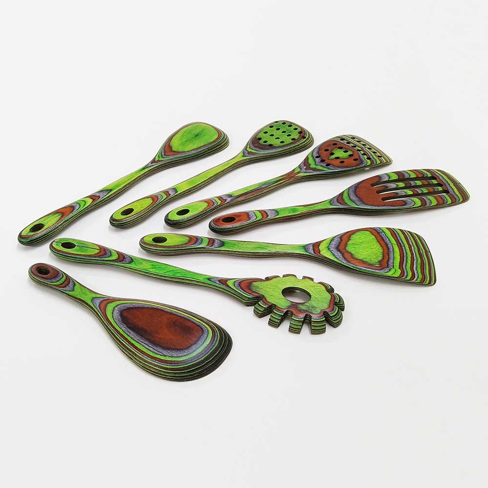 7pcs Green Pakkawood Kitchen Utensils For Serving